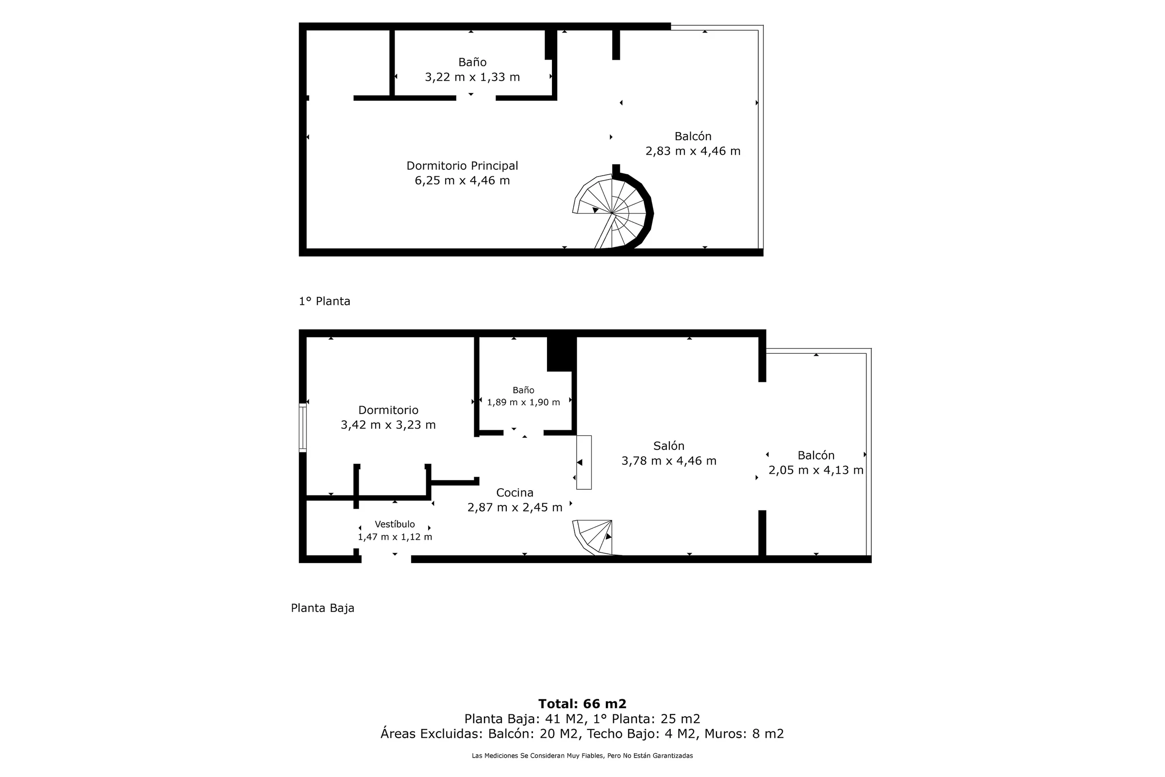 Plano 2D, plano 2d del dúplex: planta baja 41 m² y primera planta 25 m²